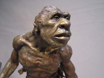 “The Mammoth Hunter”, finished sculpture prototype with bronze patina on walnut base.